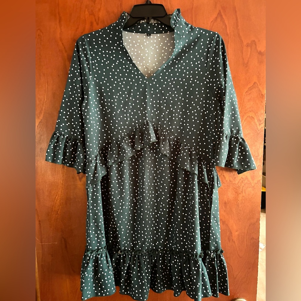 Dark Green & White Polka Dot 3/4 Sleeve Size L Sundress